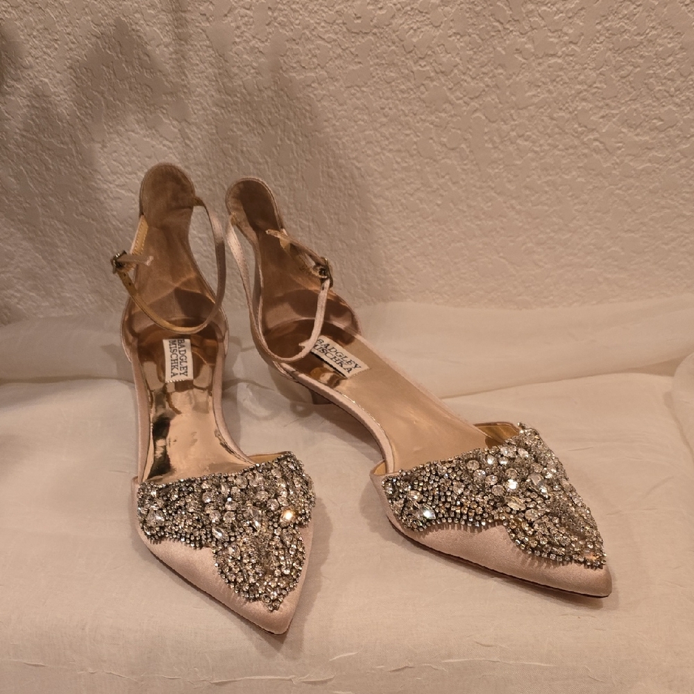 Badgley Mischka Pink Embellished Kitten Heels